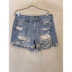 American Eagle Tomgirl Short Women's 8 Blue Distressed Light Wash High Rise